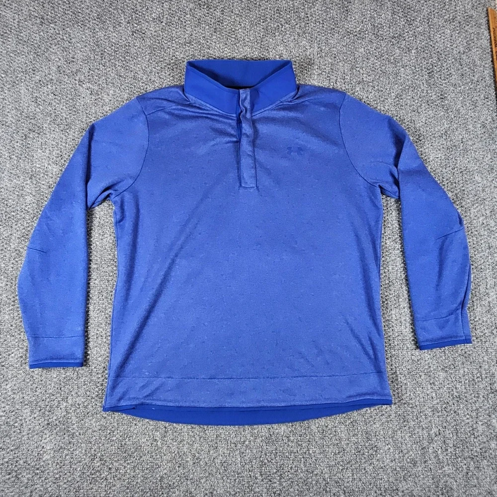 Under Armour Golf ColdGear 2XL Blue Heather Snap Mock Neck Pullover Mens XXL